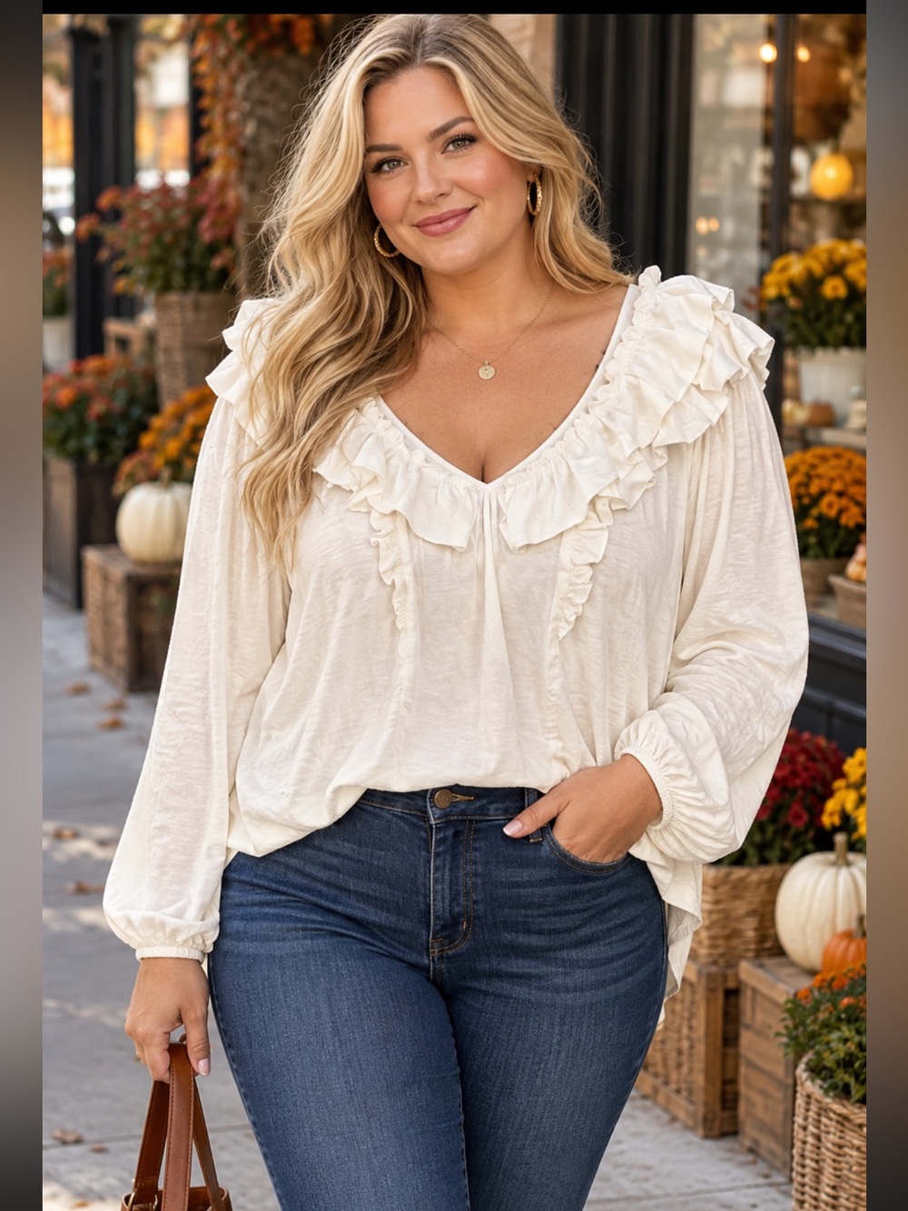 ANTHROPOLOGIE Ruffle V-Neck Puff Long Sleeve Top Blouse Women’s size 2X